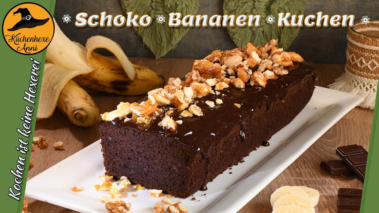 Saftiger Schoko Bananen  Kuchen mit Crunchy Nußdopping