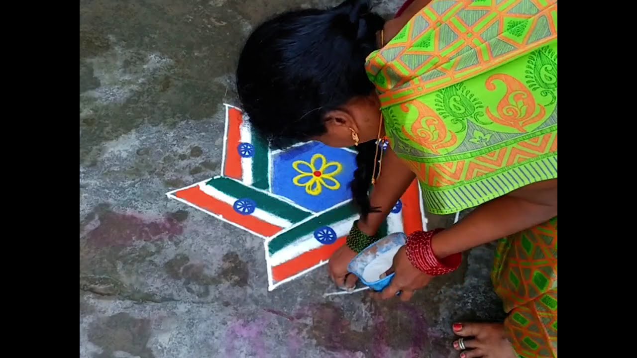 Republic day special rangoli , new creative kolam design 