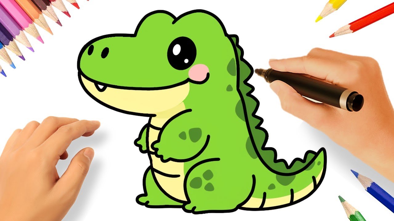 CÓMO DIBUJAR UN COCODRILO KAWAII FACIL 🐊💗