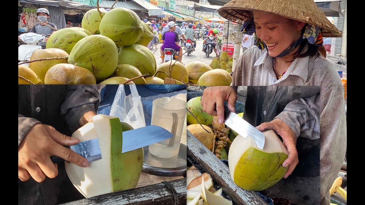 Nữ cao thủ gọt dừa siêu nhanh ở miền tây