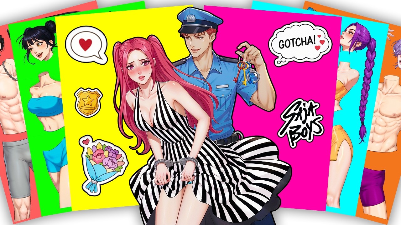 🍰paper diy🍰 Arrested by his love! ♥️ HUNTRIX MIRA x ABBY SAJA BOYS | KPOP DEMON HUNTERS Sticker Book
