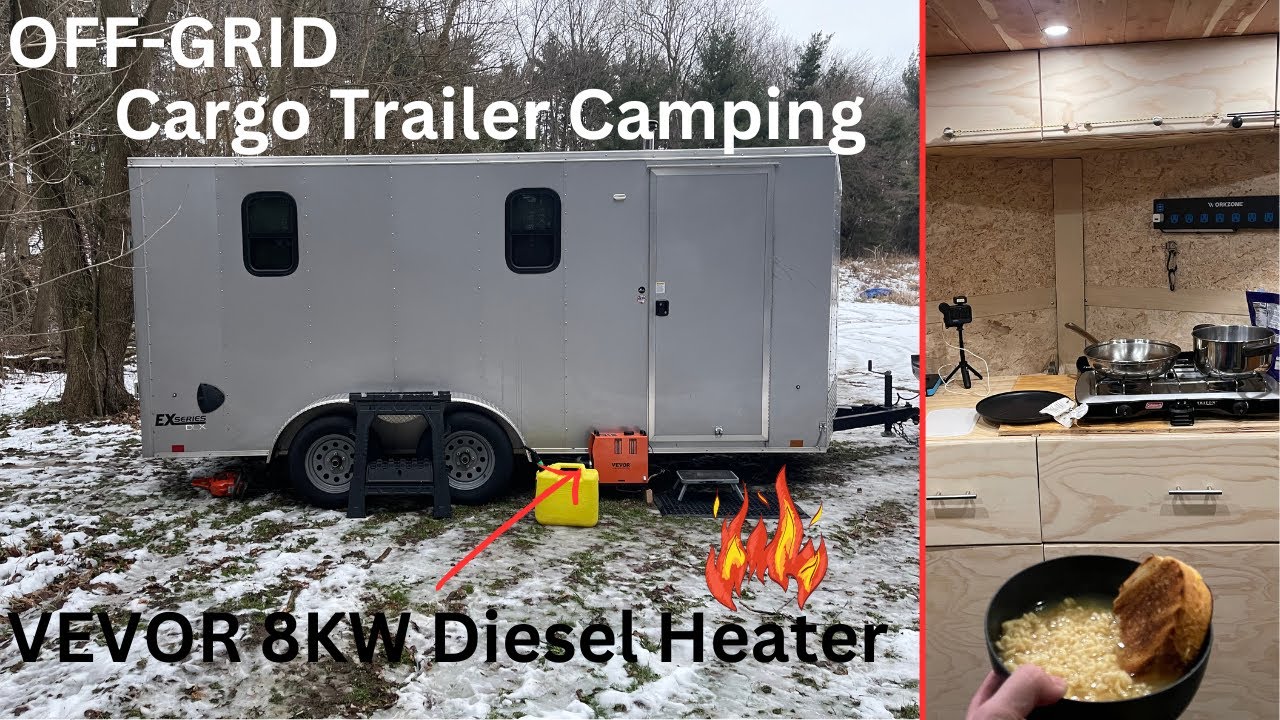 OFF GRID Cargo Trailer Camping with my new Chinese Diesel Heater