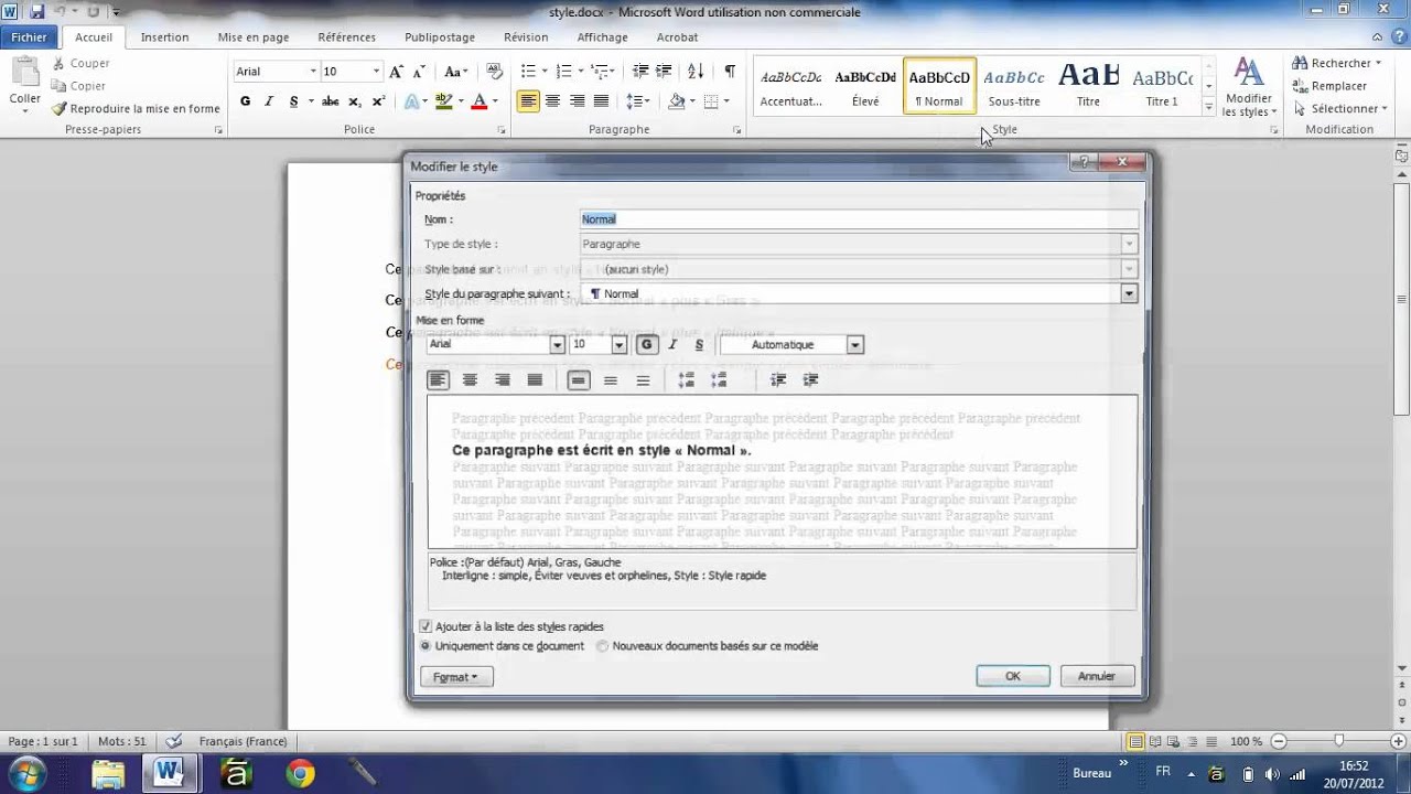 modifier un style dans word