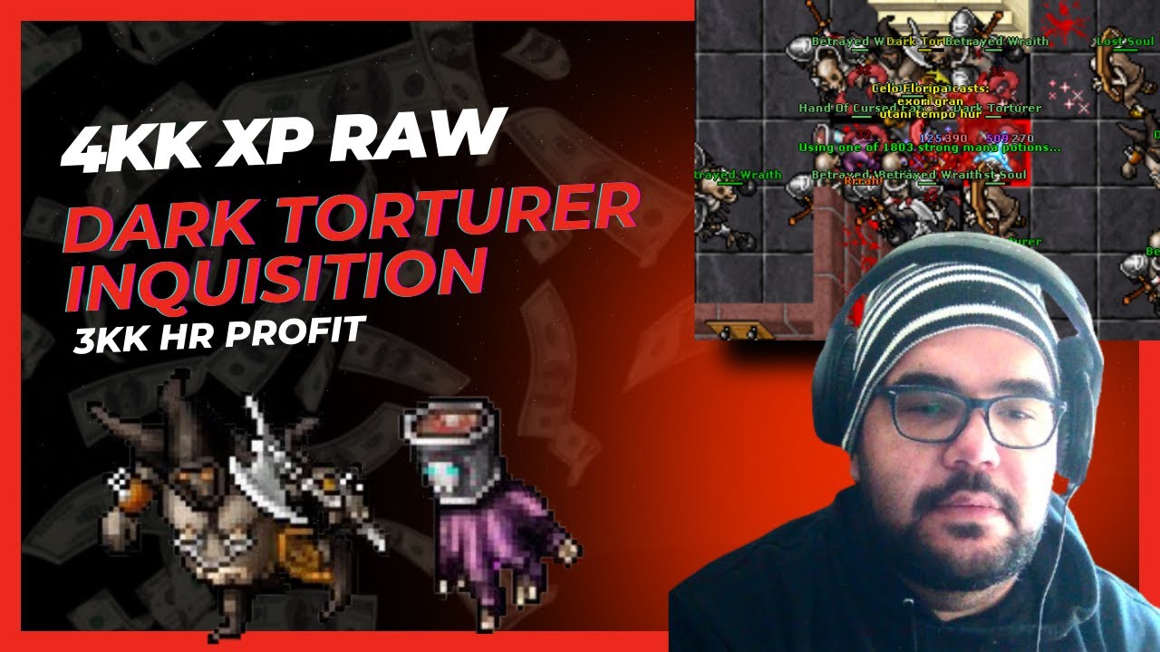 Tibia/Rubinot - EK 550+ DT INQUISITION SOLO 4KK XP Raw 3KK Profit.