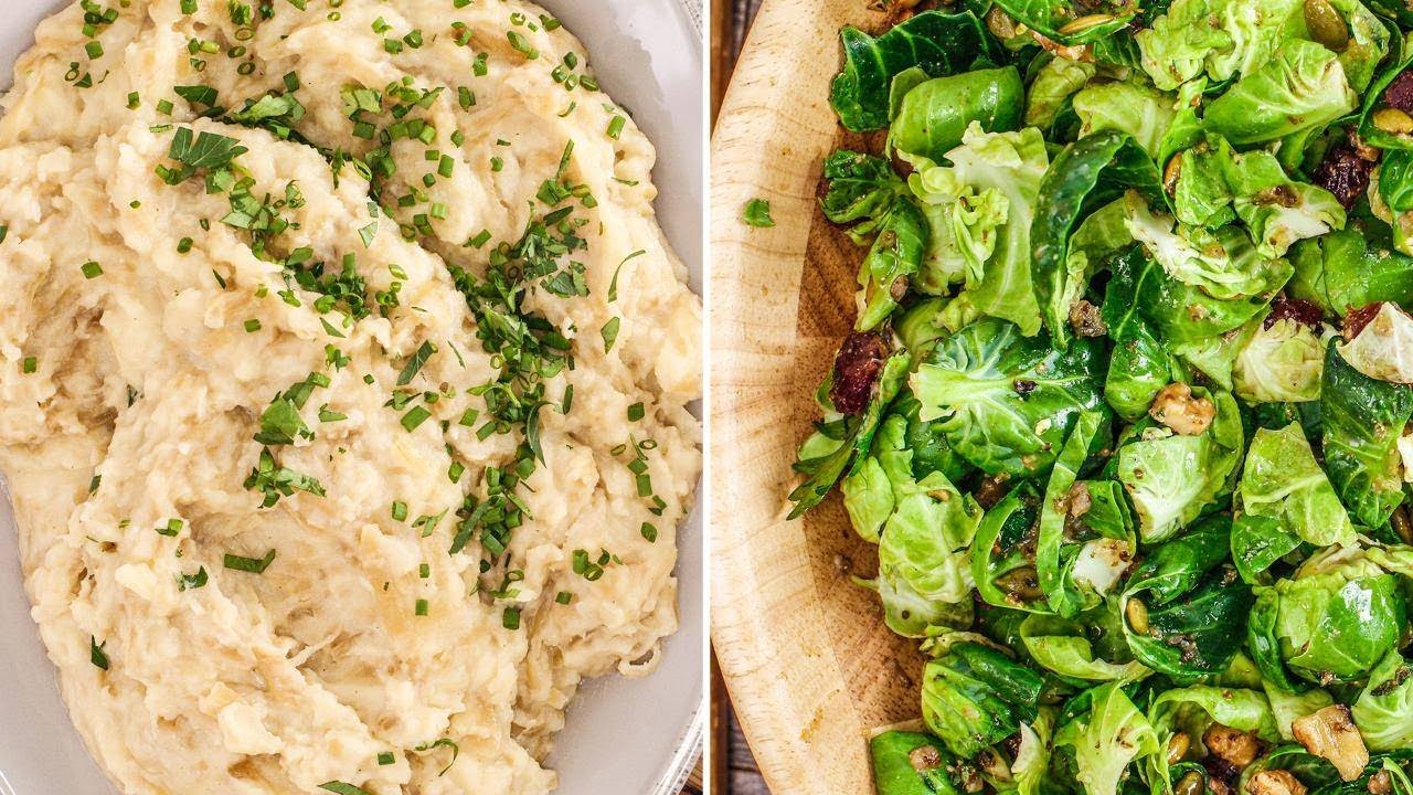 Make-Ahead Thanksgiving Sides: French Onion Mashed Potatoes + Brussels Sprouts Salad