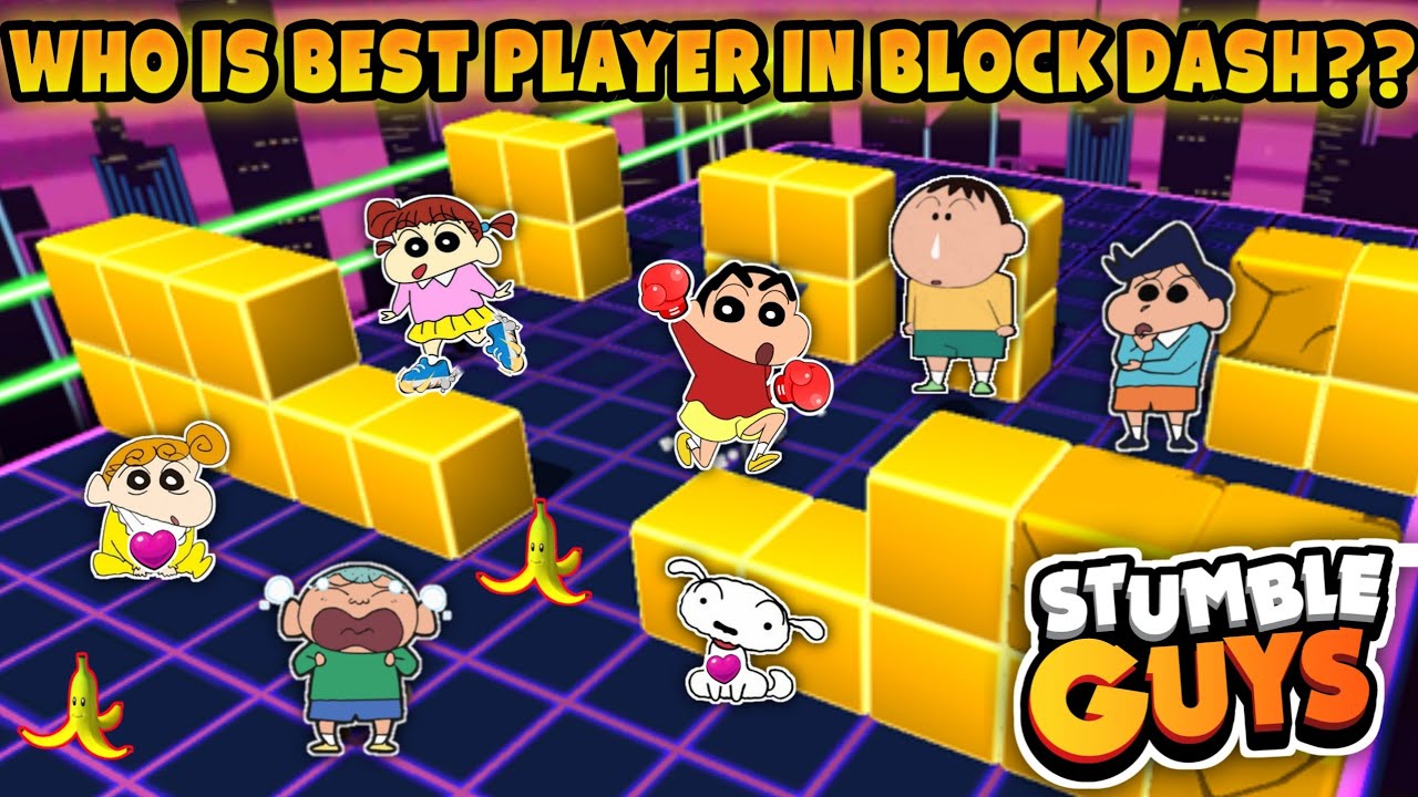Who is best player in block dash? 🤔 | Shinchan and his friends playing block dash in stumble guys 😂🔥