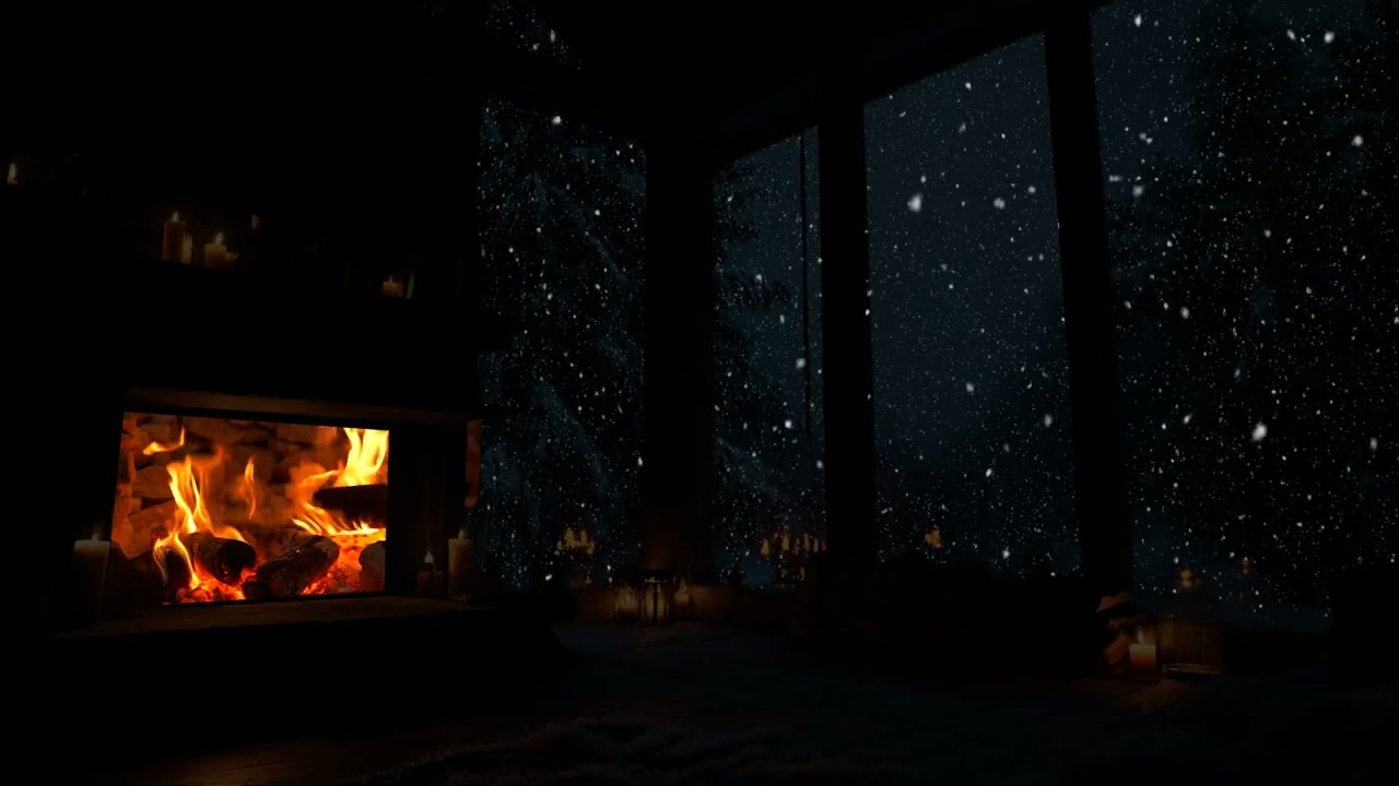 Winter Serenity ❄️ Cozy Fireplace and Snowy Scenery Outside for Peaceful Relaxation