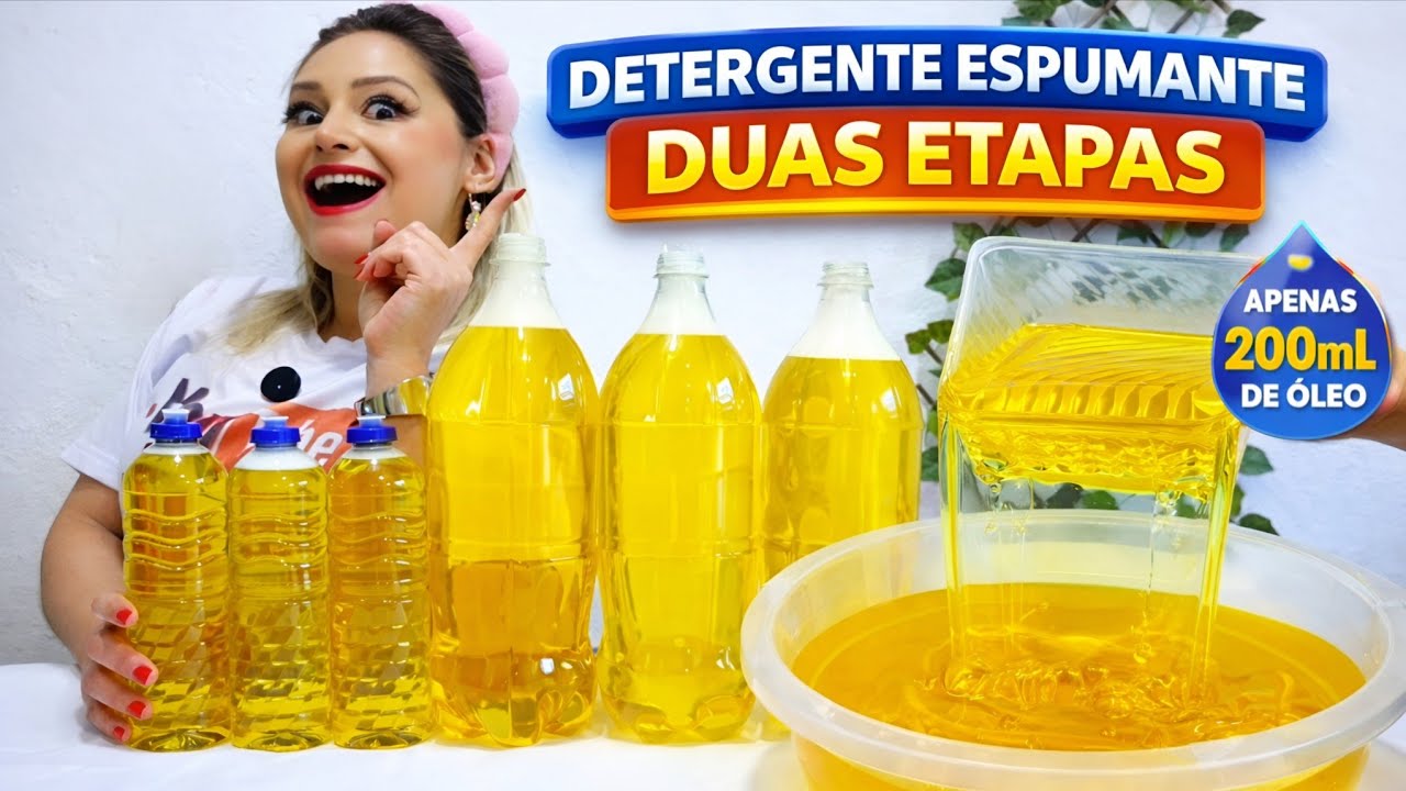 Detergente Caseiro em Duas Etapas com 200ml de Óleo | Mais Espuma, Estável, Econômico e Poderoso