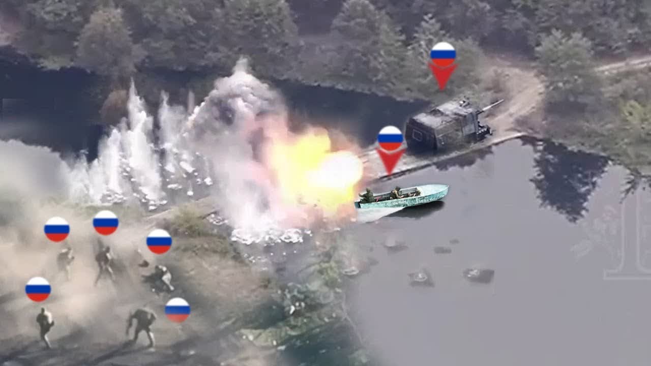 Horrible Ukrainian HIMARS brutally bombard again Russian infantry on pontoon bridges in Kursk