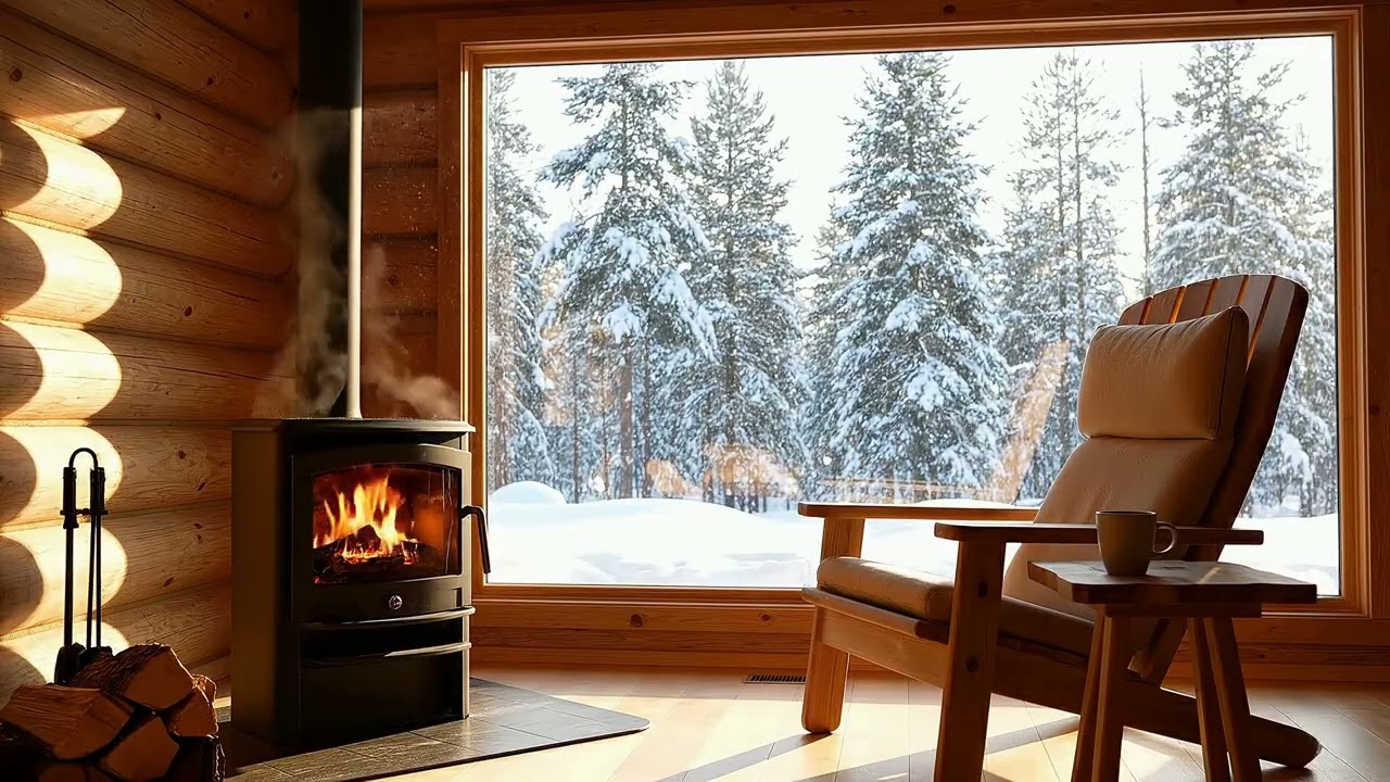 Cozy Winter Cabin Ambience for Reading & Sleep - Crackling Fire 3 Hours