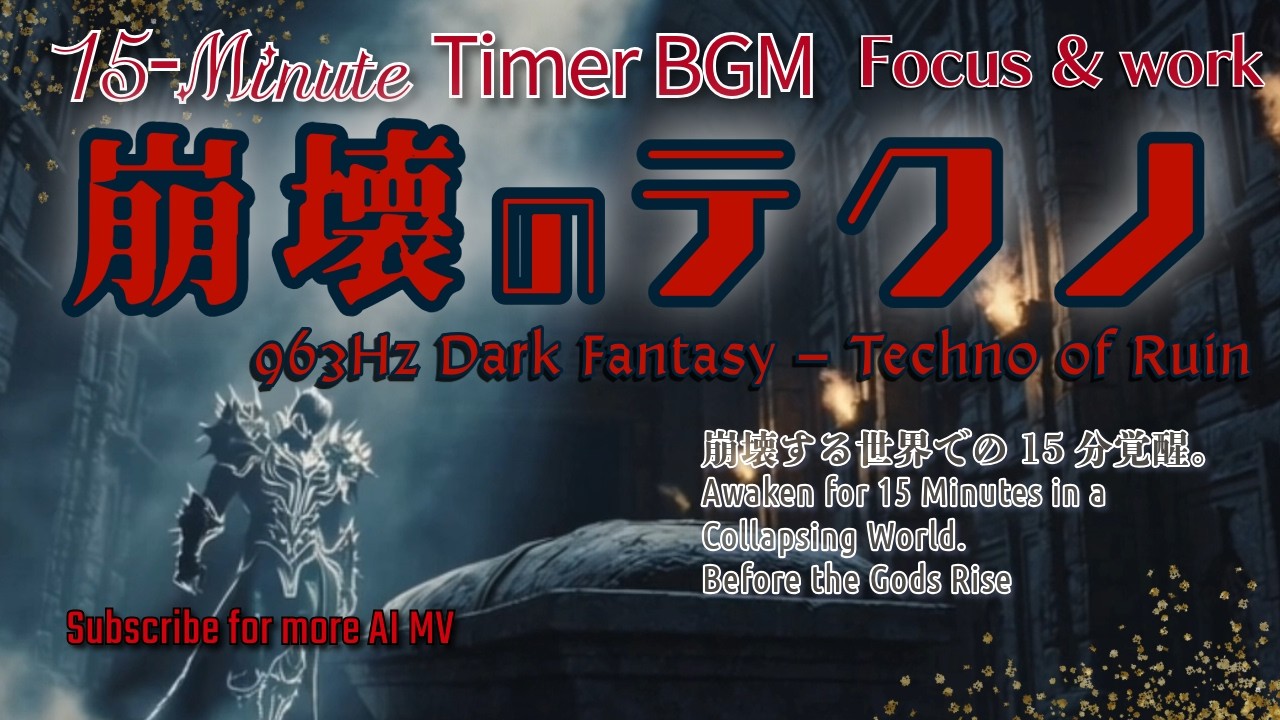 ダークファンタジー 〜崩壊のテクノ〜｜崩壊する世界で15分の覚醒｜963Hz 15分タイマーBGM｜（ベルなし）Dark Fantasy – Techno of Ruin
