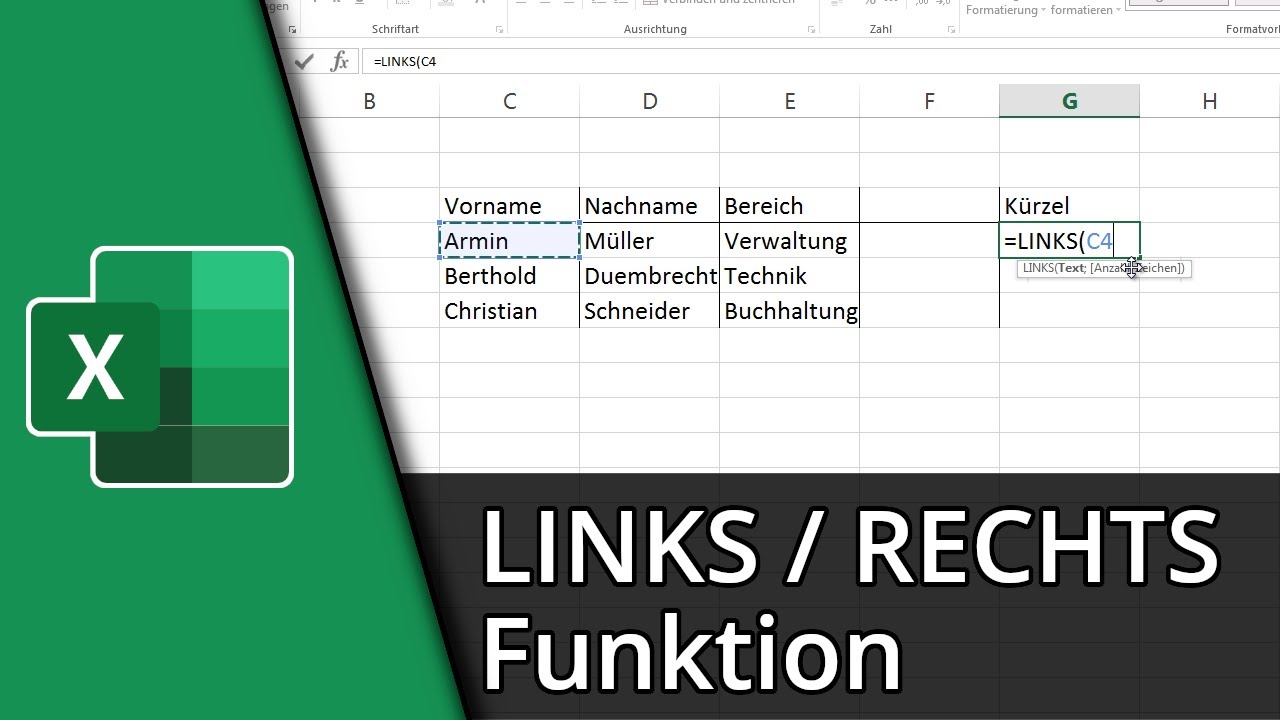 Excel Links Funktion | =LINKS/RECHTS() ✅ Tutorial