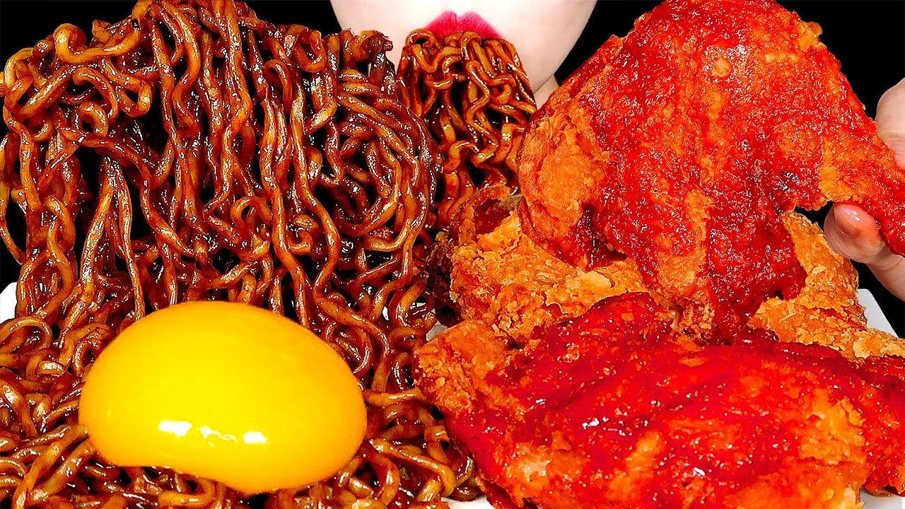 ASMR TRUFFLE BLACK BEAN NOODLES SPICY FRIED CHICKEN 트러플 짜파게티 내슈빌핫통다리 치킨 먹방 MUKBANG | ZOEY ASMR
