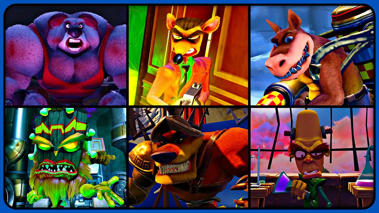 Crash Bandicoot N. Sane Trilogy - All Bosses (Intro Animations) 4K60