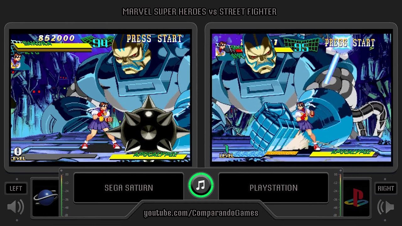 Marvel Super Heroes vs. Street Fighter (Sega Saturn vs PlayStation) Gameplay Comparison | VCDECIDE