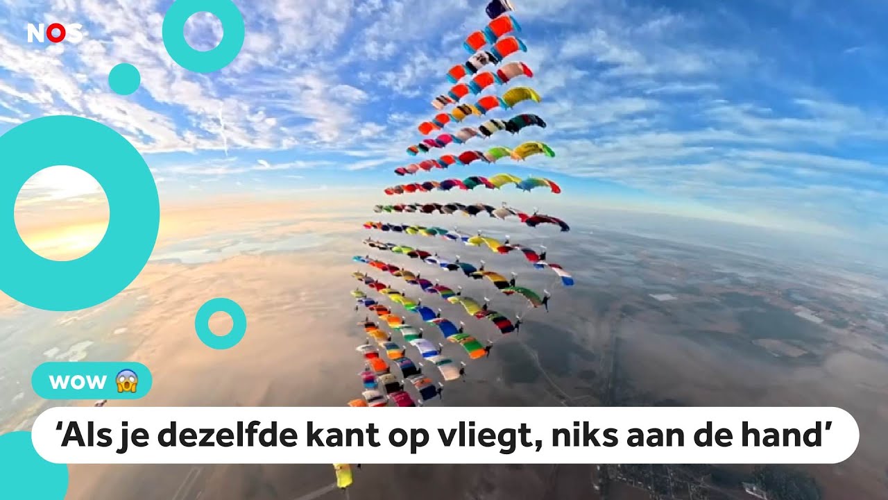 Wow! 104 skydivers springen naar wereldrecord