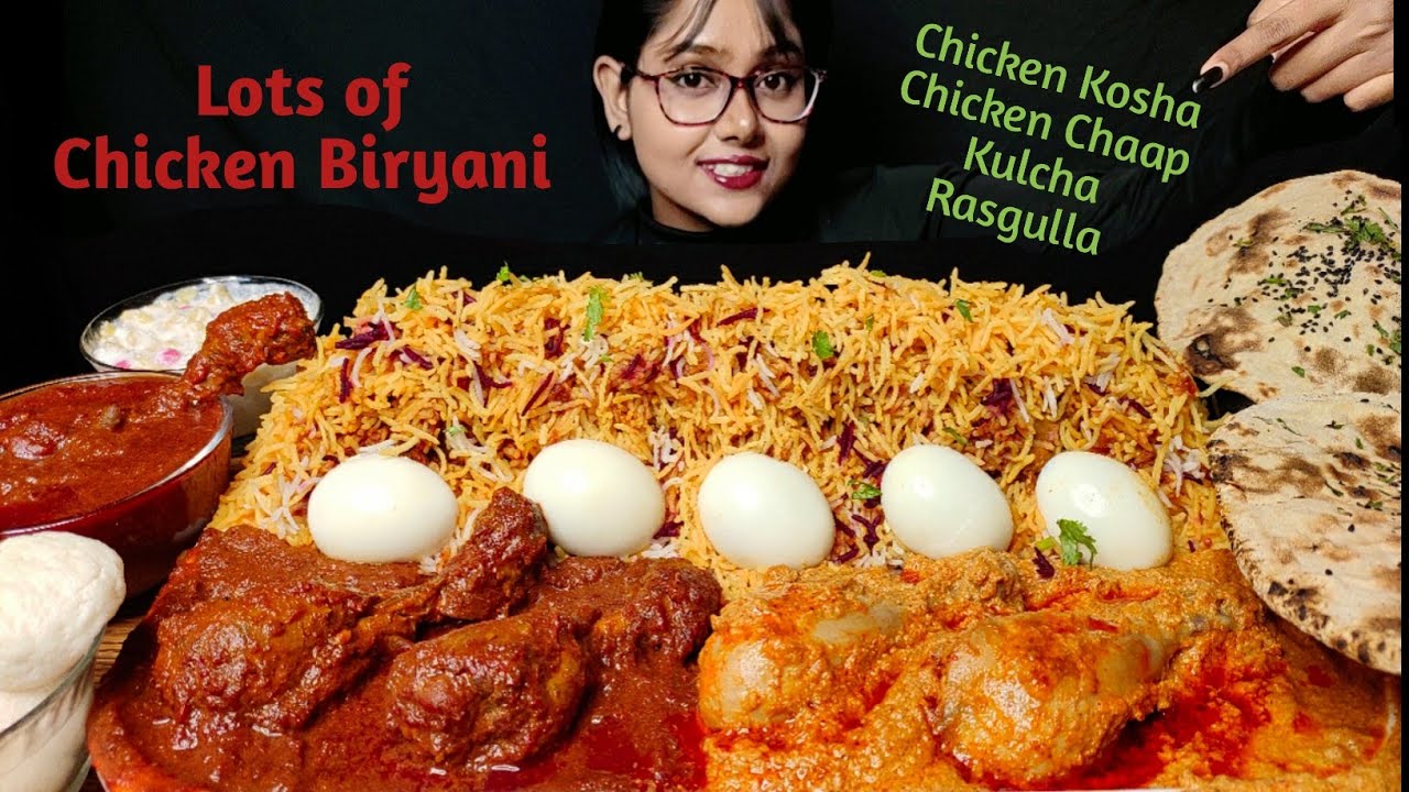 Eating Chicken Biryani, Chicken Kosha, Chicken Chaap, Kulcha, Rasgulla | Big Bites | Foodie Darling