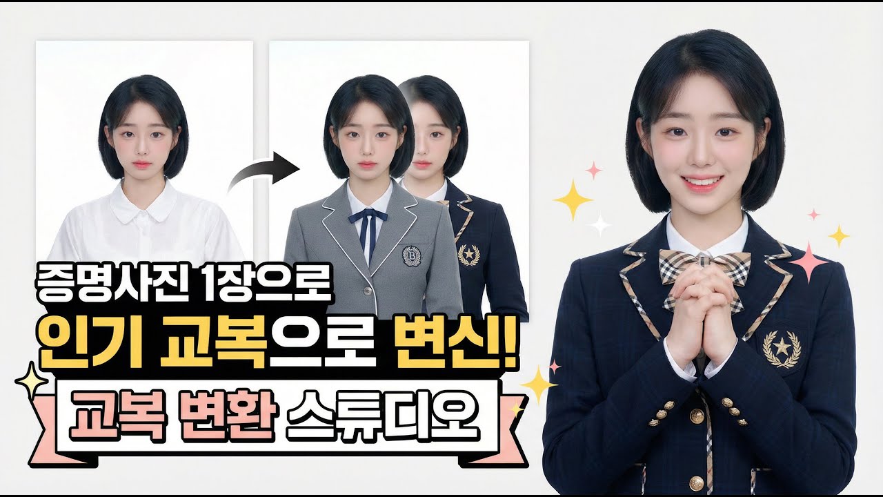 증명사진 1장으로 인기 교복으로 변신! 교복 변환 스튜디오 소개#교복변환 #AI사진 #구글AI스튜디오 #증명사진 #프로필사진 #사진관 #교복코디 #교복스타일 #AI앱