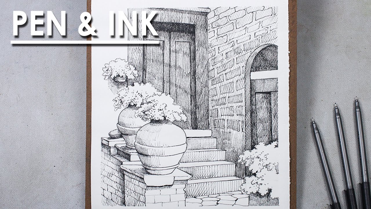 Pen and Ink Drawing - Beautiful Front House Composition | step by step Shading