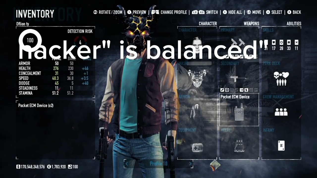 one of the more unhinged builds (console build payday 2)