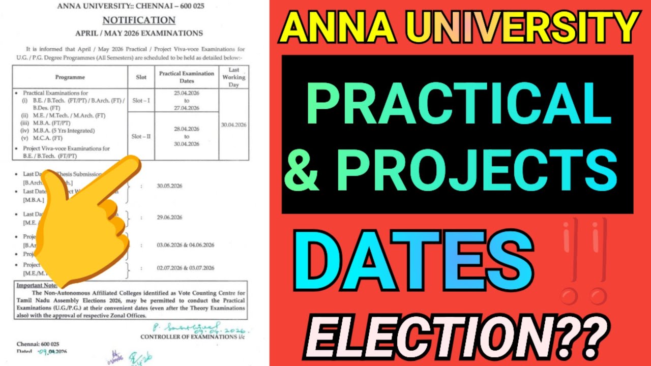 Anna University Practical & Projects Dates‼️| Practical | Projects | Apr/May 2026 | Viva Voce | AU