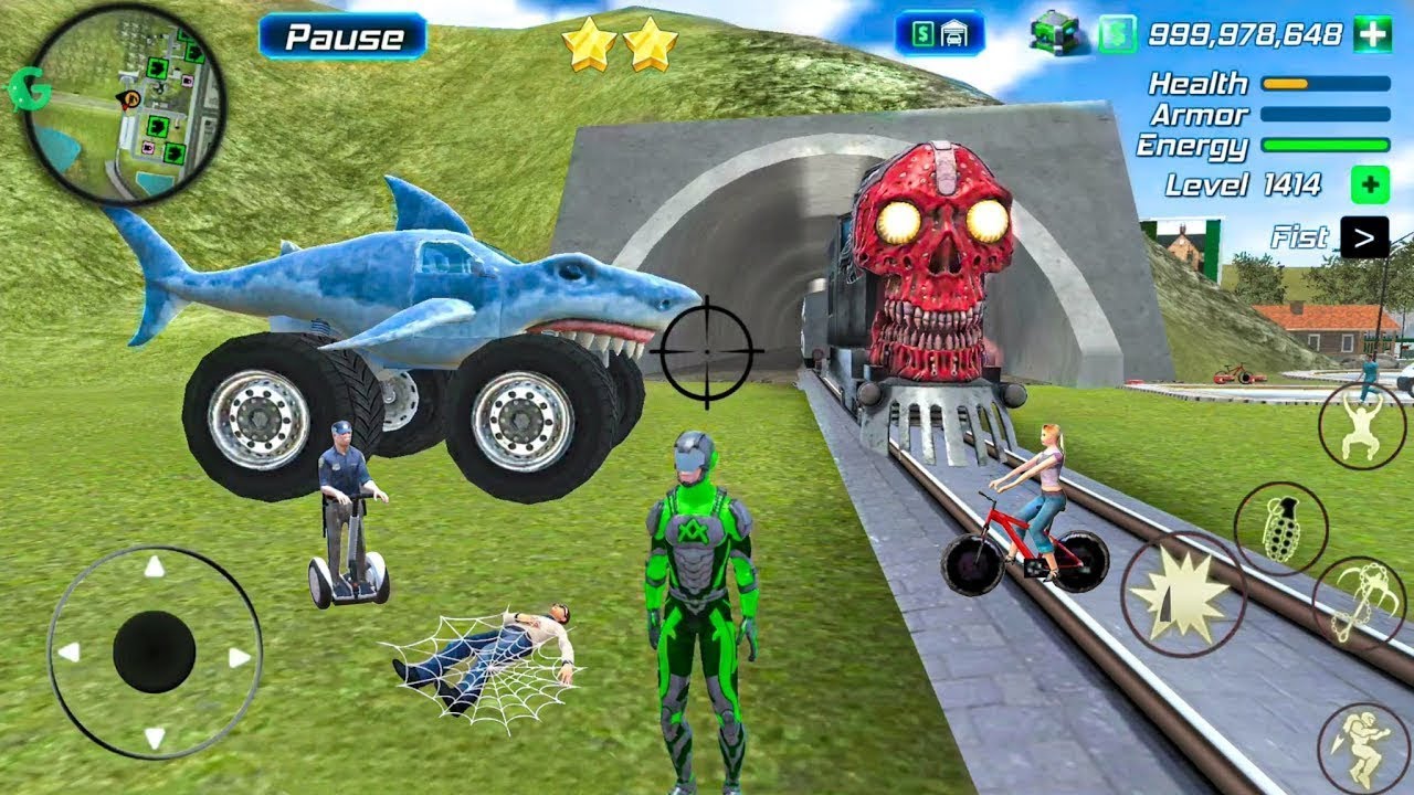 Rope Frog Ninja Hero Strange Gangster - New Shark Monster Truck at Train Station - Android Gameplay
