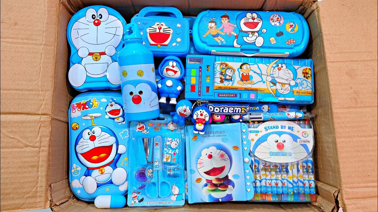 Unboxing Doraemon Stationery Items, Pencil Box, Password Notebook, Sharpener, Pouch, Pen, Geometry 