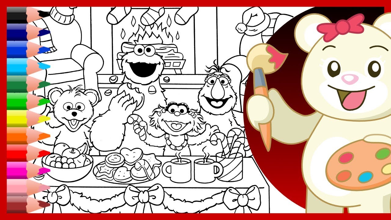 Sesame Street Christmas Meal - Cookie Monster and Zoe Holiday Coloring Pages