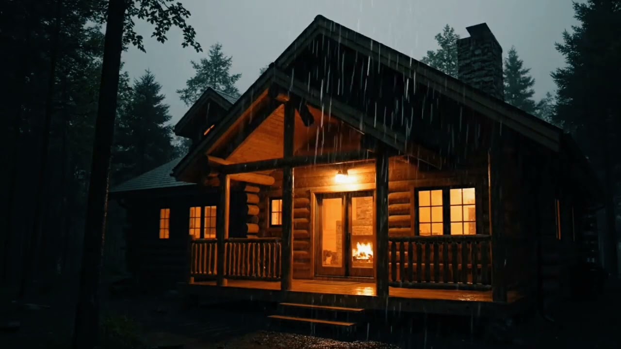 Heavy Rain at Luxury Wooden Cabin in the Forest | 4 Hours Rain Sounds for Sleep