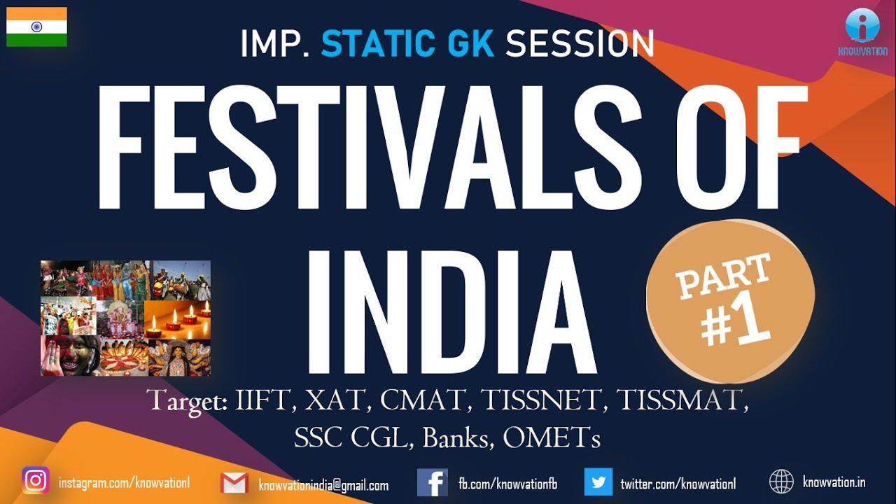 Important Festivals of India | Part-1 | Static GK | State-wise | IIFT, XAT, TISSNET, CMAT, Banks RBI
