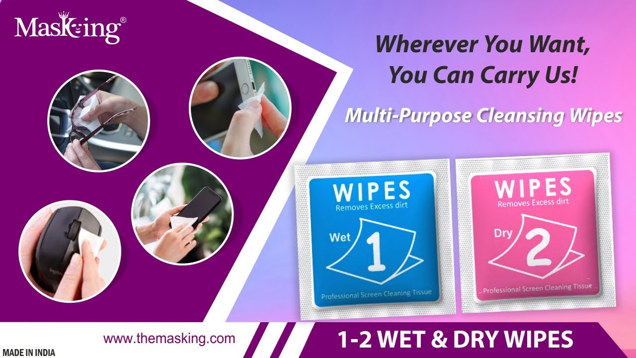 1-2 Dry & Wet Wipes For Screen Cleaning | Cleaning Mobile Phone, LED Screen, Laptop, Etc. - MasKing