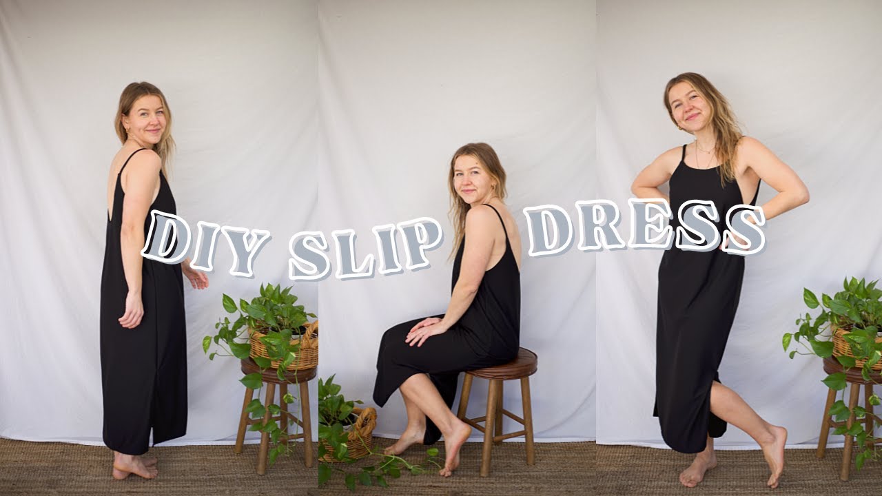 DIY Black Slip Dress Tutorial (with side slits and low cut back)