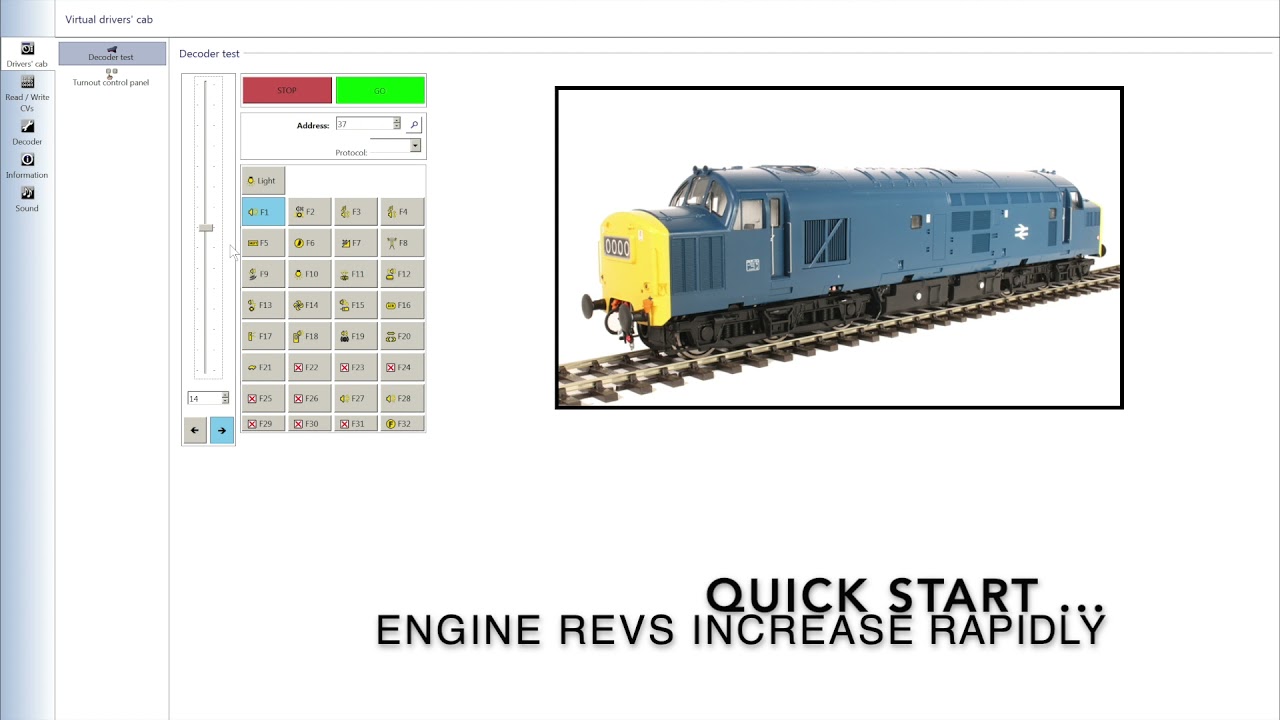 Legomanbiffo Class 37 (Wensleydale special edition) - pull-away sounds demo. using LokProgrammer