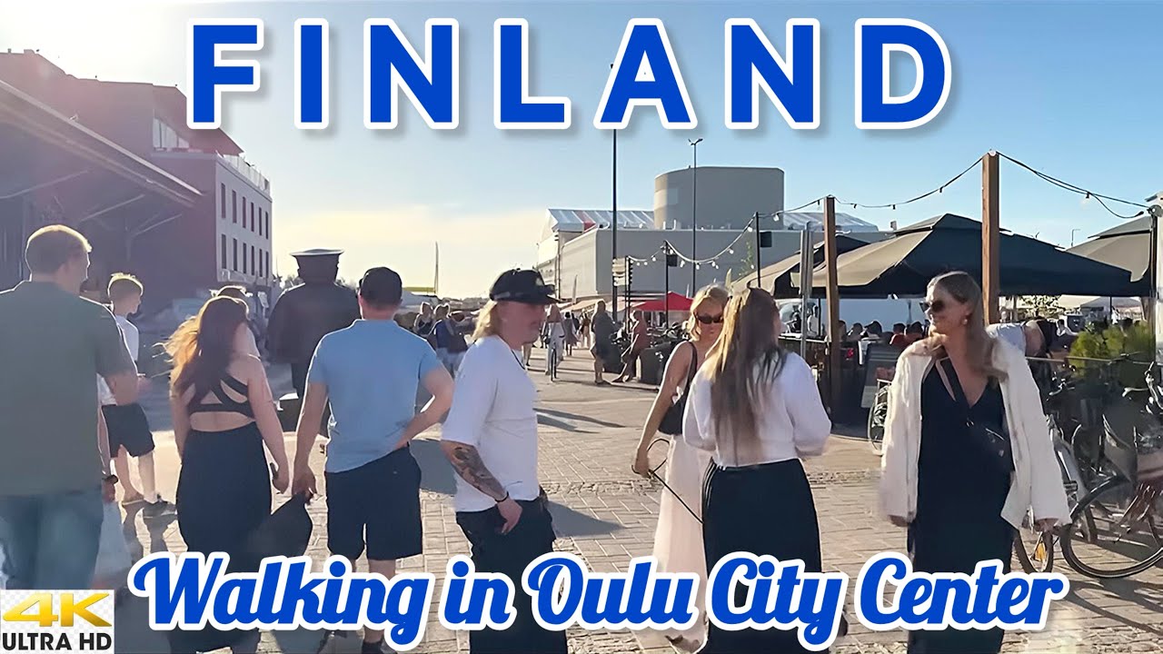 OULU 4K CITY CENTER WALKING TOUR - SPRING IN FINLAND BIGGEST NORTHERN CITY | VALKEA - MARKET SQUARE 