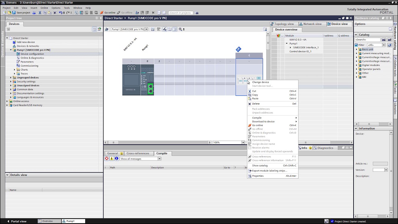 How to configure SIMOCODE pro as a FVNR Starter in TIA Portal
