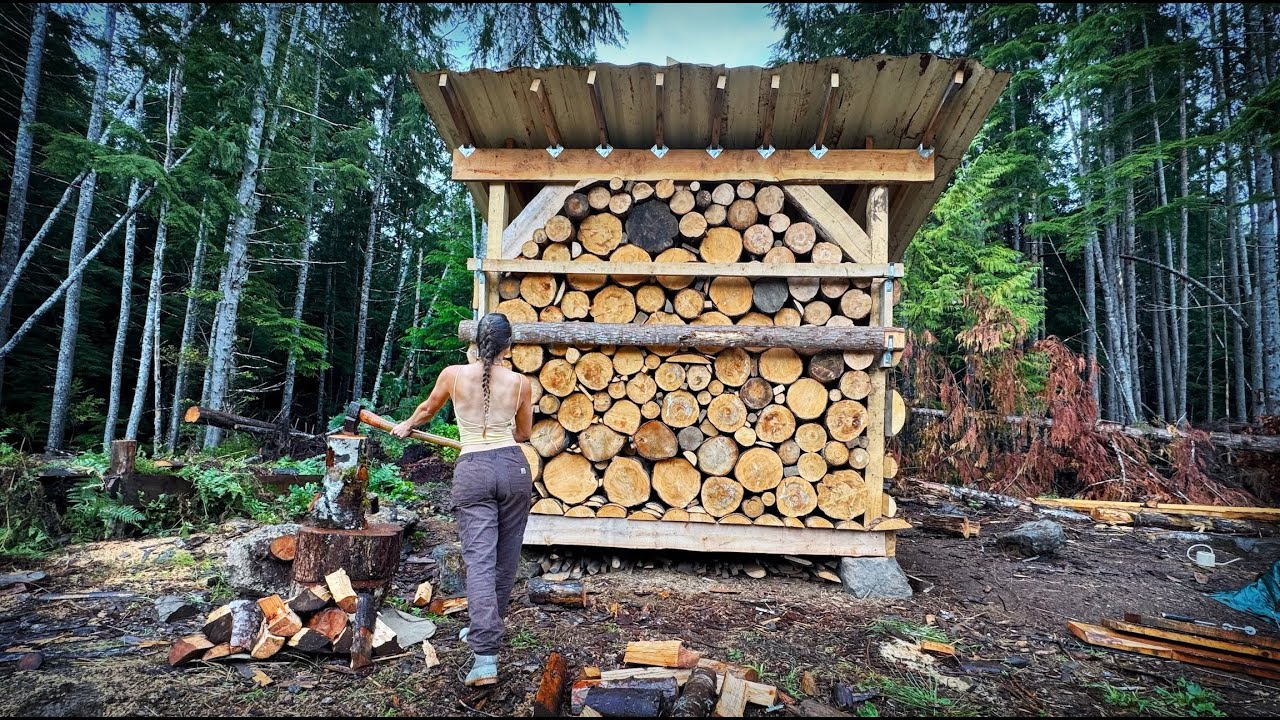 TIMELAPSE - DIY WOODSHED BUILD | FIREWOOD for my SHIPPING CONTAINER HOUSE - START to FINISH