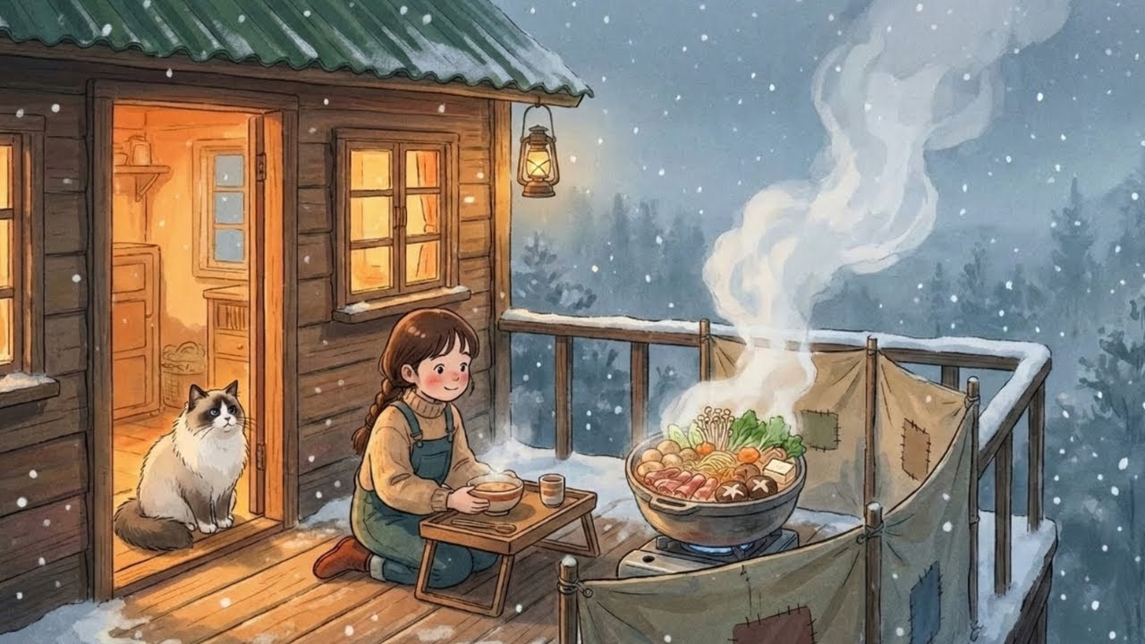 Cozy Snowy Treehouse Day — Ragdoll Cat, Bird Feeding & Steaming Hotpot Outside | Ghibli-Style ASMR