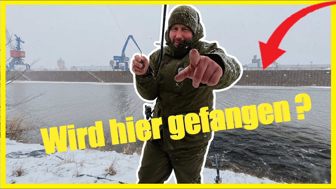 Angeln im Winter am Fluss: Der Winter schl&auml;gt zu ❄️Rettet mich der Hafen?🎣