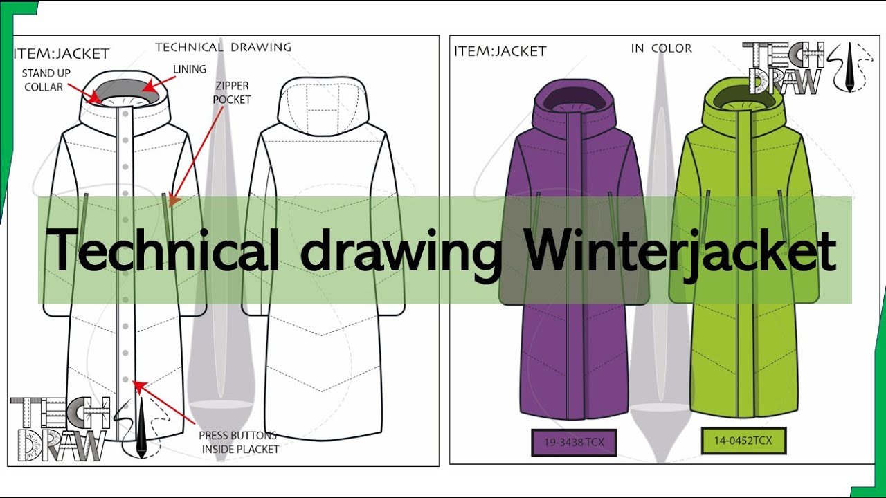 TECHNICAL DRAWING WINTERJACKET }  How to draw a Winterjacket? I TECHDRAW