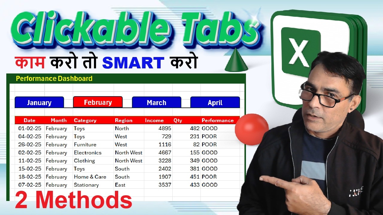 Smart Work - Clickable tab in excel | How to create clickable tabs inside a single Excel sheet