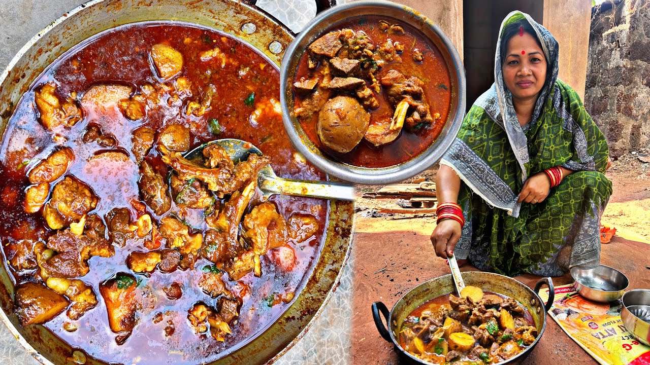 ଗାଁ କାଠ ଚୁଲି ରେ ଦେଶୀ ଷ୍ଟାଇଲ୍ ରେ ଖାସୀ ମାଂସ ଝୋଳ 😋|| Desi Mutton Curry In Village Style || Odia #viral 