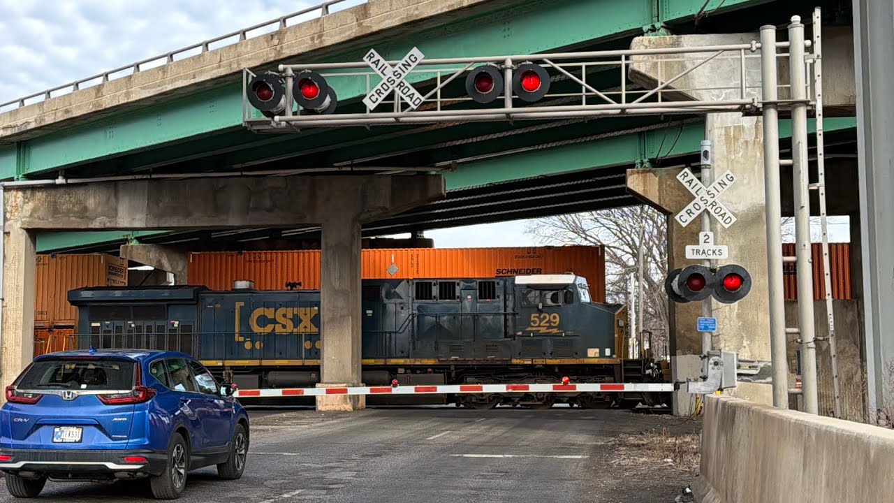 Double Trains at Columbia Ave Railroad Crossing in Hammond IN