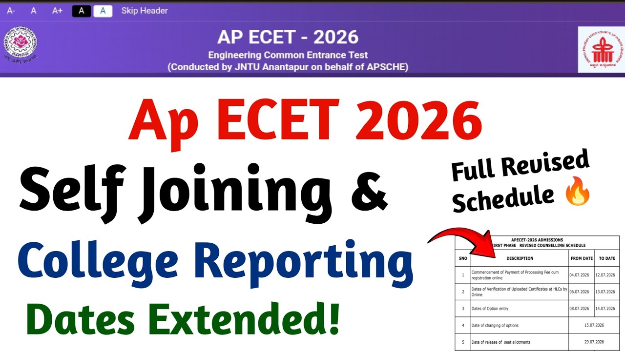Ap ECET 2026 Online Self Joining and College Reporting Dates | ap ecet seat allotments 2026