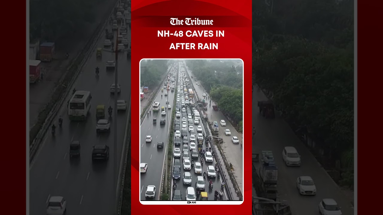 NH-48 Caves In After Heavy Rain in Gurugram , Traffic Disrupted Across IT Hub