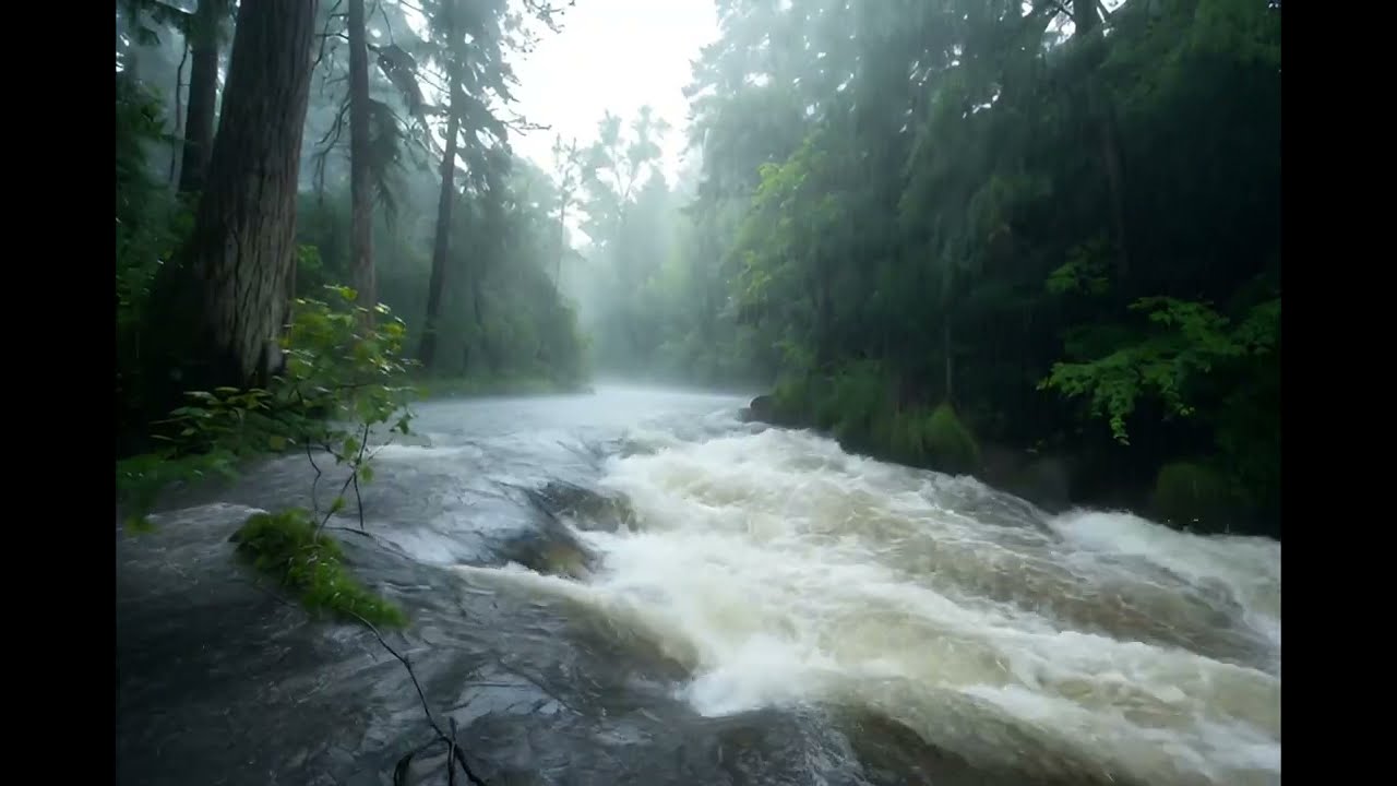Heavy Rain & Raging Forest River | 3 Hours Rain Sounds for Deep Sleep 🌧️ 4K HDR Ambience