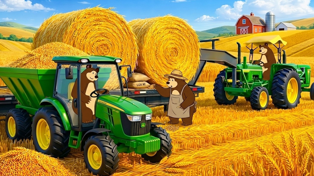 Farmers Works - Front Loader Picking Up Straw Bales and Tractor Work | Real Farm Animation