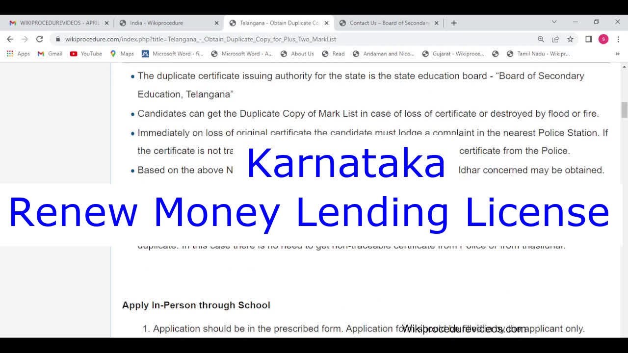Karnataka - Renew Money Lending License (Online)