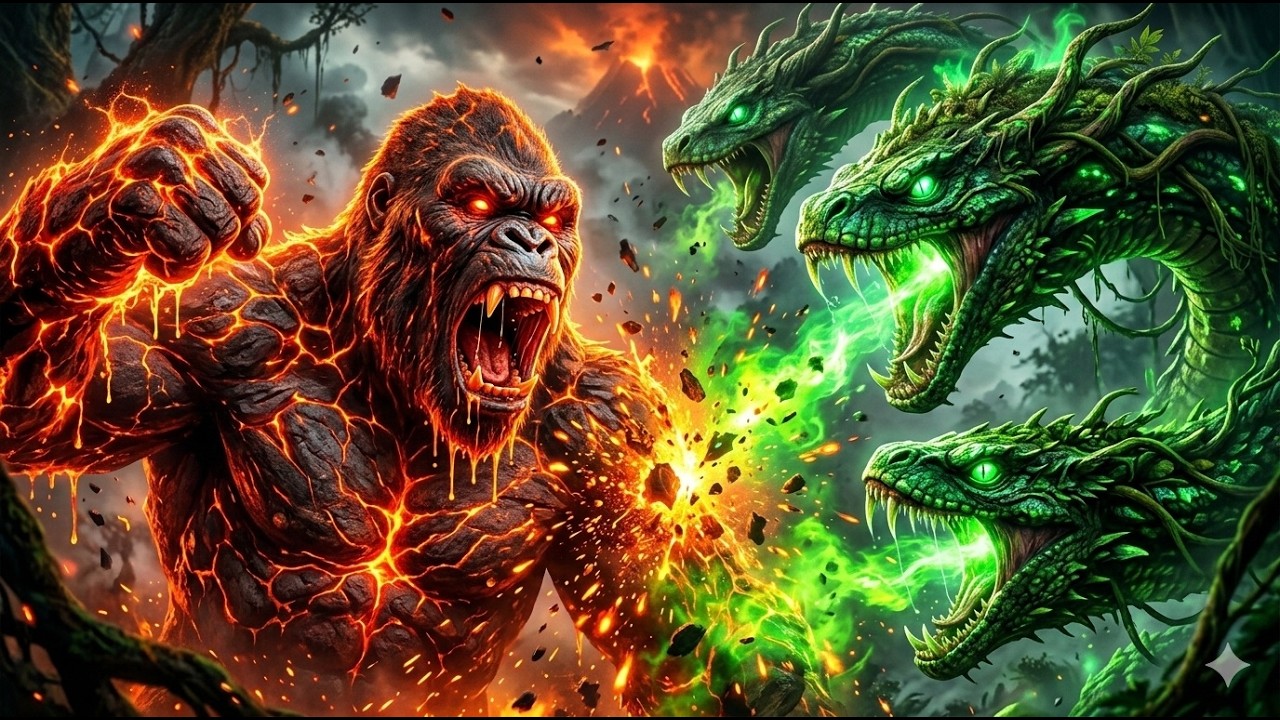 Magma Titan Kong vs Emerald Forest Hydra 🔥 Primal Jungle Monster Battle!