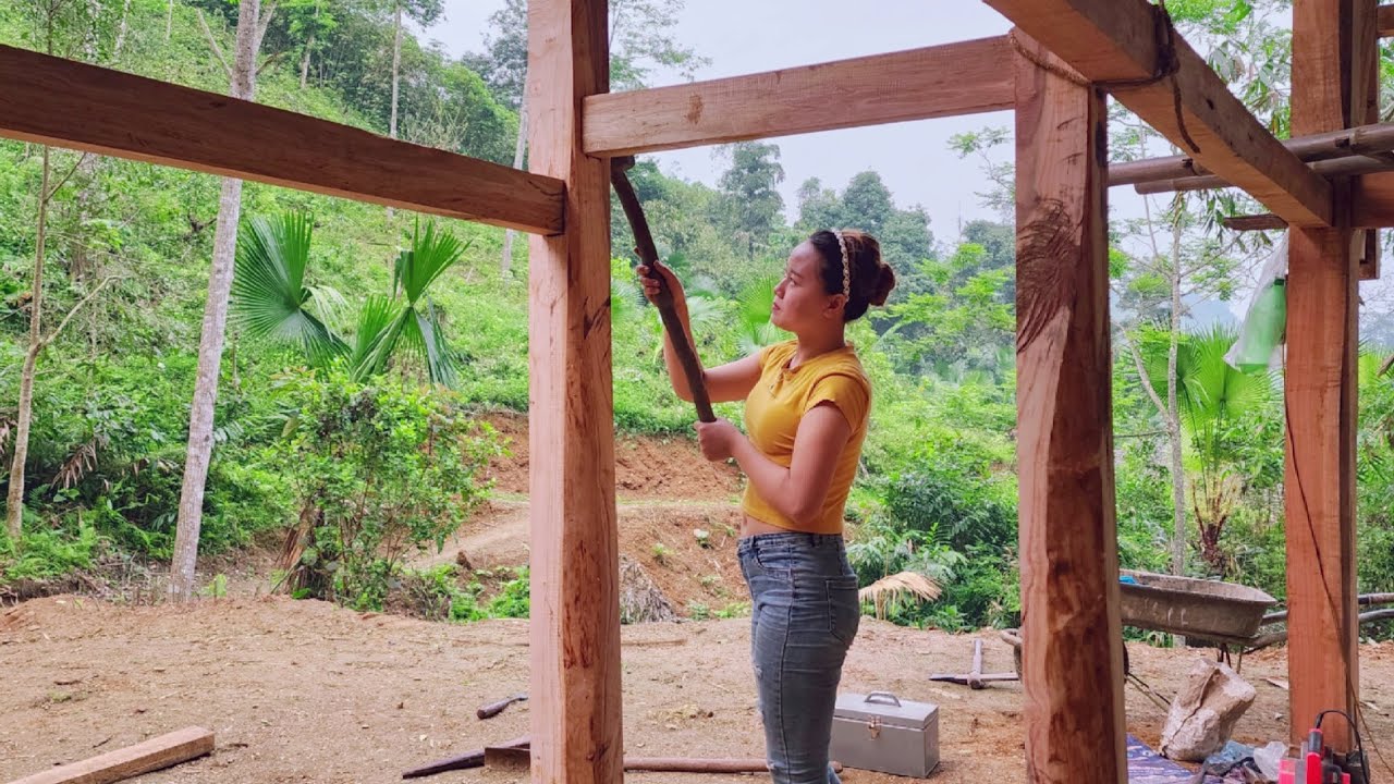 Build complete wooden house, Build more columns, Make a corridor | Quynh Building New Life - Ep.80