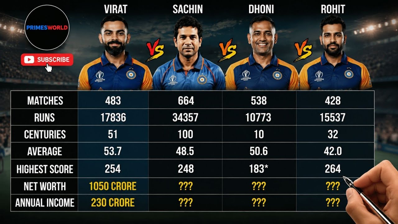 Virat Kohli vs Sachin Tendulkar vs MS Dhoni vs Rohit Sharma Comparison 2023